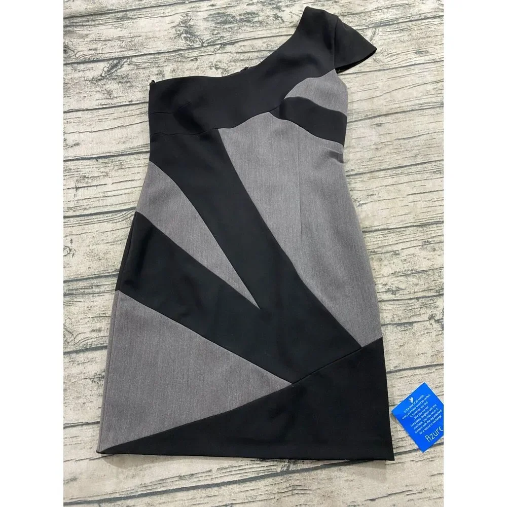 Jay‎ Godfrey Womens 8 Sheath One Shoulder Colorblock Bodycon Black Gray